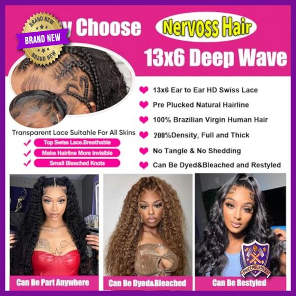 30 Inch Deep Wave Lace Front Wig Human Hair 200% Density Glueless